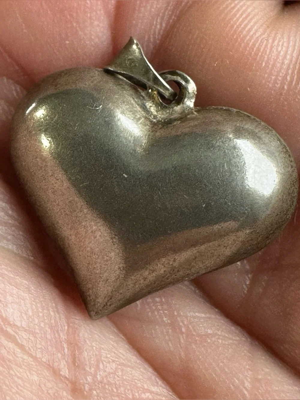 Vtg 925 Italy Sterling Silver Puffy Heart Pendant Large Hollow Charm 4 Necklace